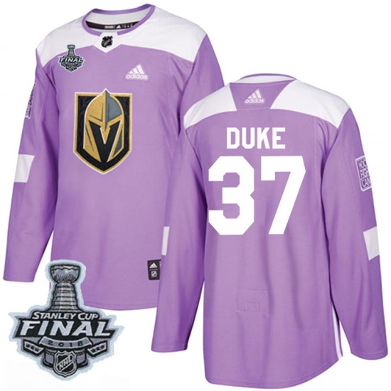 Adidas Reid Duke Vegas Golden Knights Youth Authentic Fights Cancer Practice 2018 Stanley Cup Final Patch Jersey - Purple