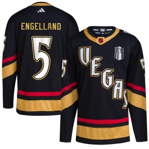 Adidas Deryk Engelland Vegas Golden Knights Youth Authentic Black Reverse Retro 2.0 2023 Stanley Cup Final Jersey - Gold