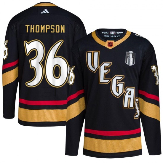 Adidas Logan Thompson Vegas Golden Knights Men's Authentic Black Reverse Retro 2.0 2023 Stanley Cup Final Jersey - Gold